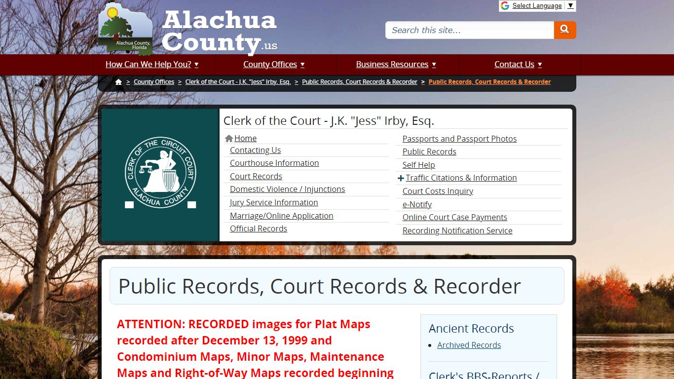 Public Records, Court Records & Recorder - Alachua County