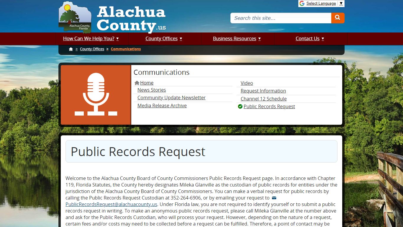 Public Records Request - Alachua County, Florida