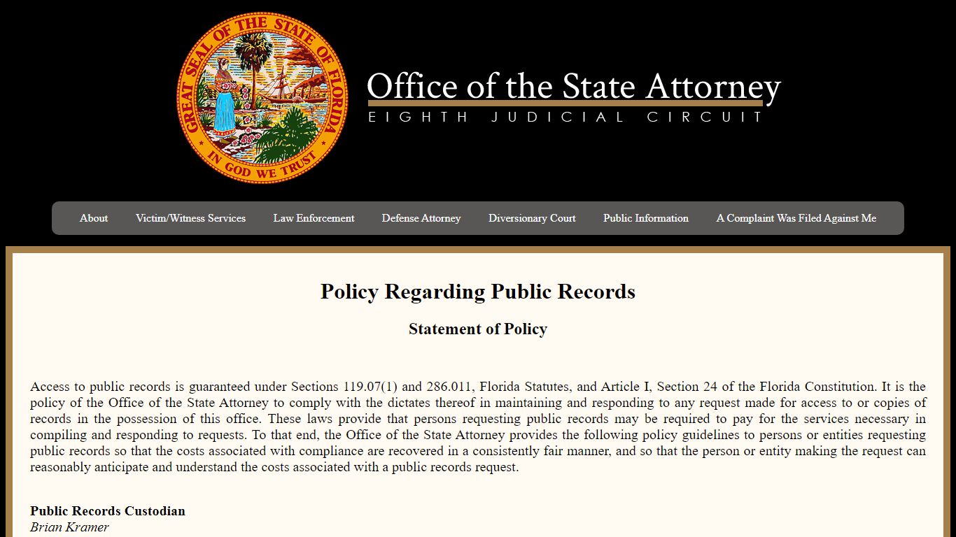 Policy Regarding Public Records - EIGHTH JUDICIAL CIRCUIT